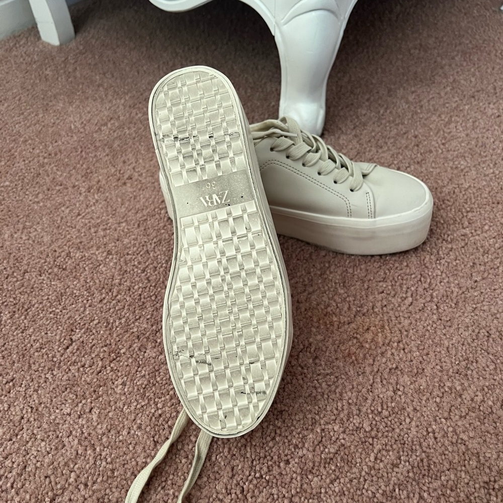 Zara cream faux leather platform tennis shoes